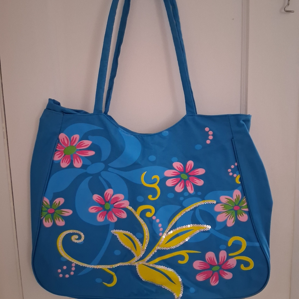 Source Unknown Blue Floral Tote Bag